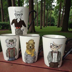 Signature Housewares Animal Hipster Coffee Mugs, set of 4